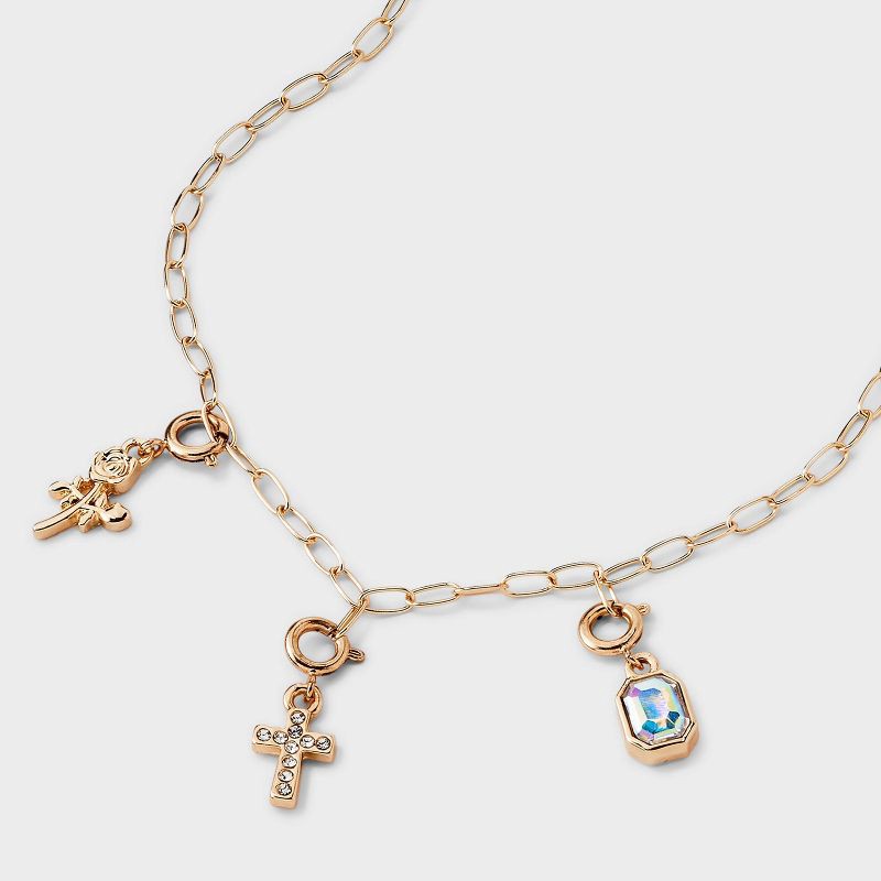 slide 4 of 4, Build Your Own Cross and Rose Charm Necklace - Wild Fable™ Gold, 1 ct