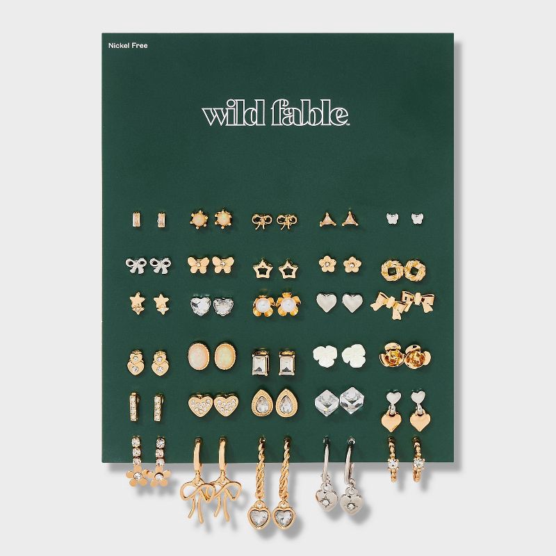 slide 2 of 3, Flower Bow and Heart Earring Set 30pc - Wild Fable™ Gold, 30 ct