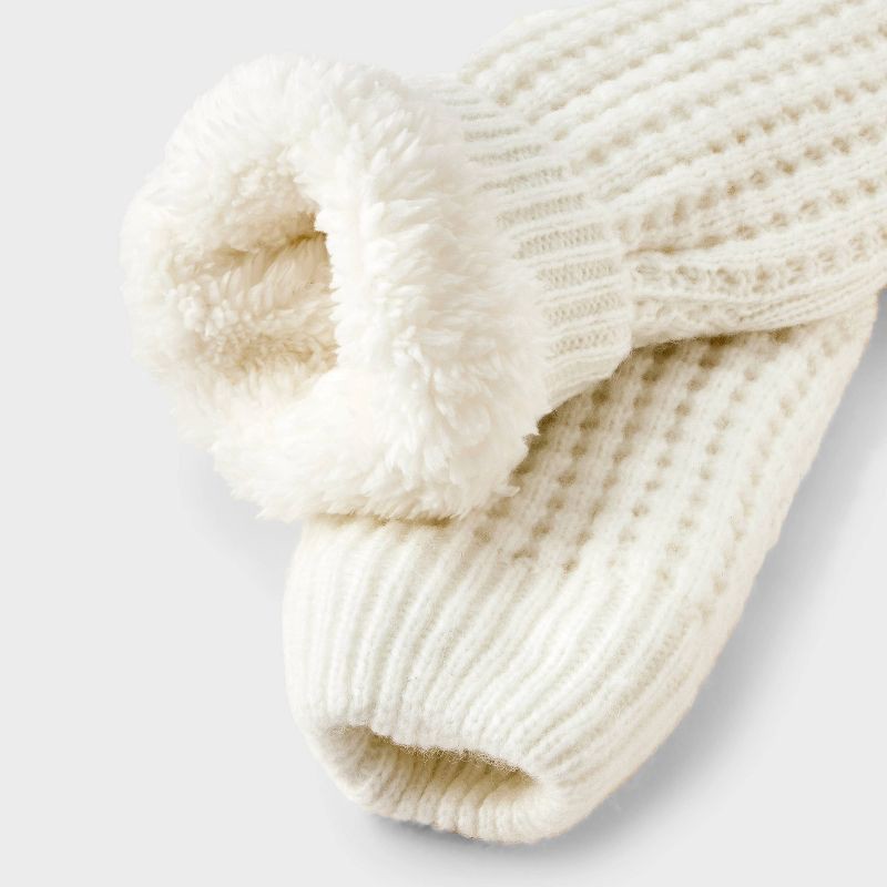 slide 4 of 4, Women's Waffle Sweater Knit Reading Crew Socks with Faux Shearling Lining and Grippers Auden™ Ivory One Size, 1 ct