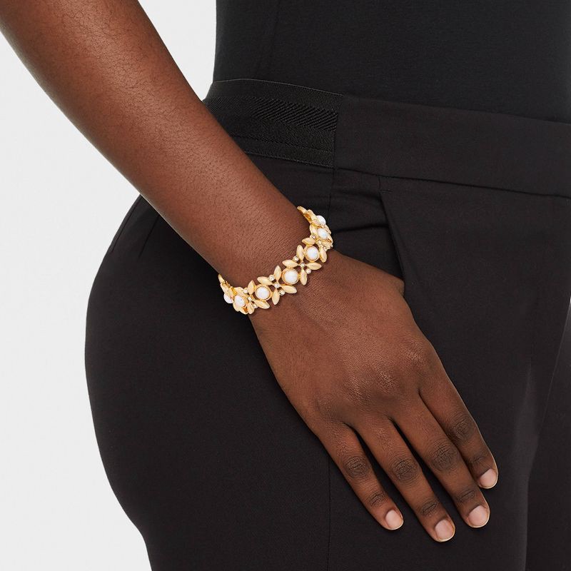 slide 2 of 4, Pearl and Leaf Stretch Bracelet - A New Day™ Gold, 1 ct