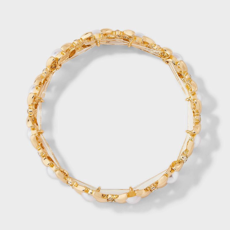 slide 3 of 4, Pearl and Leaf Stretch Bracelet - A New Day™ Gold, 1 ct