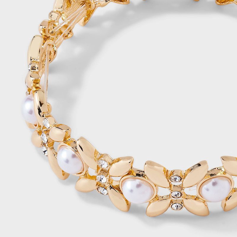 slide 4 of 4, Pearl and Leaf Stretch Bracelet - A New Day™ Gold, 1 ct