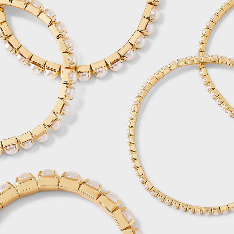 slide 4 of 4, Cupchain Pearl Stretch Bracelet Set 5pc - A New Day™ Gold/Pearl, 5 ct