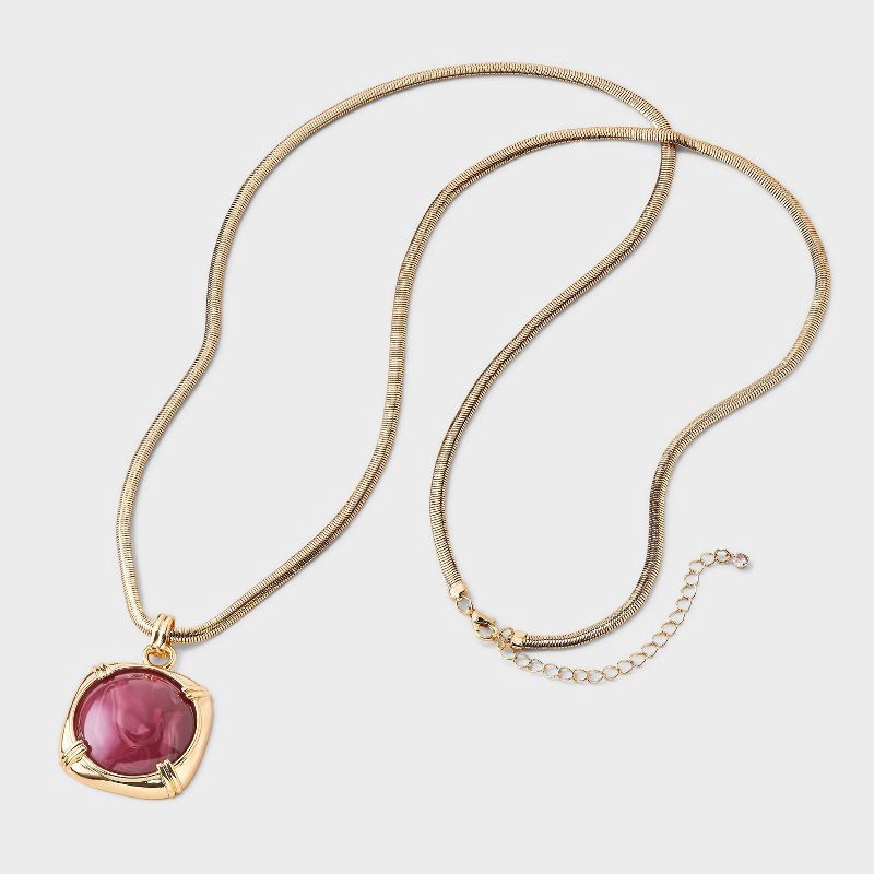 slide 4 of 4, Stone Pendant Chain Necklace - A New Day™ Gold/Burgundy, 1 ct