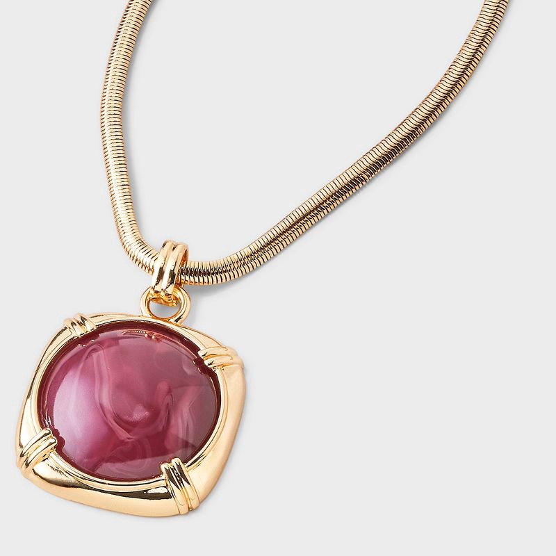 slide 3 of 4, Stone Pendant Chain Necklace - A New Day™ Gold/Burgundy, 1 ct