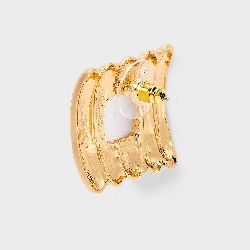 slide 2 of 3, Ribbed Square Button Earrings - A New Day™ Gold/Pearl, 1 ct