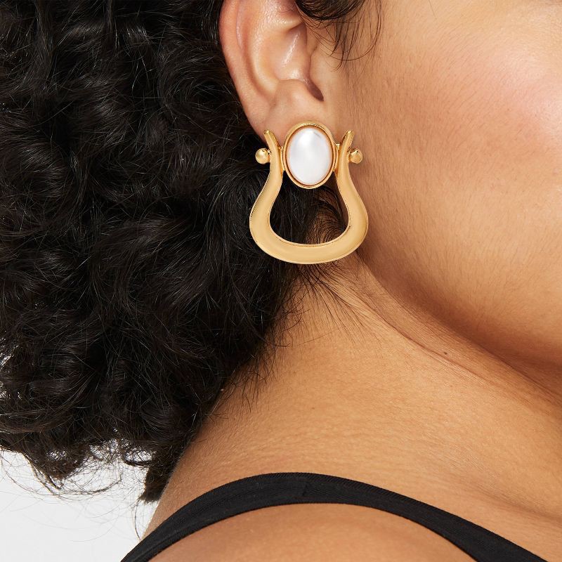 slide 3 of 3, Pearl Door Knocker Earrings - A New Day™ Gold, 1 ct