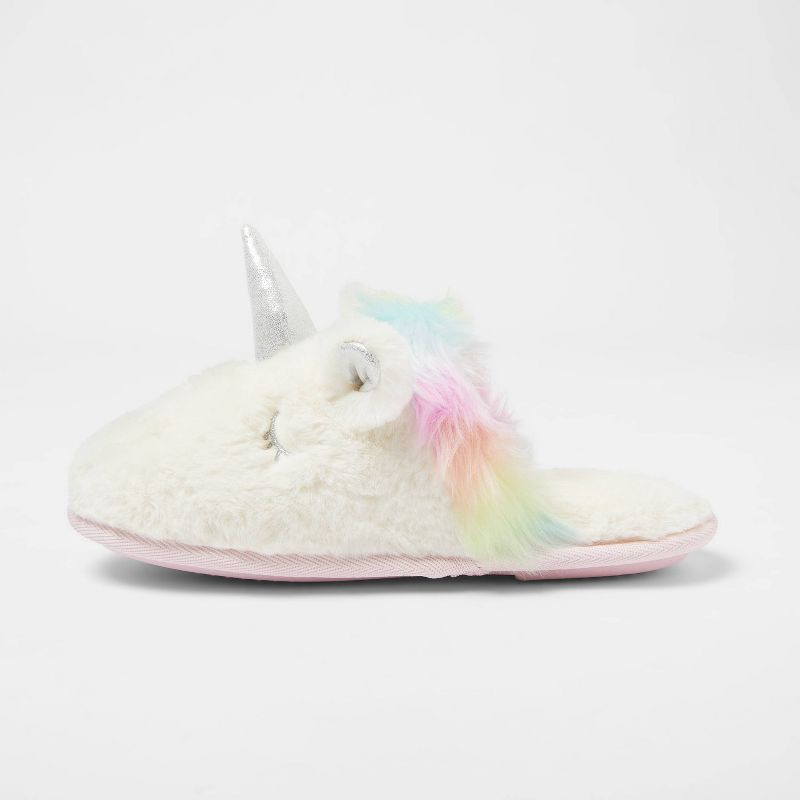 slide 2 of 4, Kids Unicorn Scuff Slipper - Cat & Jack™ Ivory 6-7, 1 ct