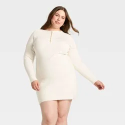Women's Long Sleeve Mini A-Line Dress - Universal Thread™ Cream XXL
