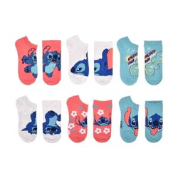 Girls' Disney Stitch No Show Socks - Pink M/L