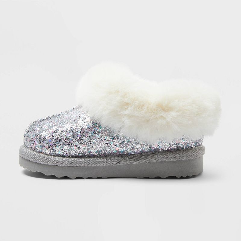 slide 2 of 4, Toddler Piper Faux Fur Cuff Scuff Slippers - Cat & Jack™ Silver 8, 1 ct