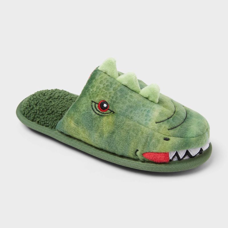 slide 1 of 4, Kids' Dino Scuff Slipper - Cat & Jack™ Green 4-5, 1 ct