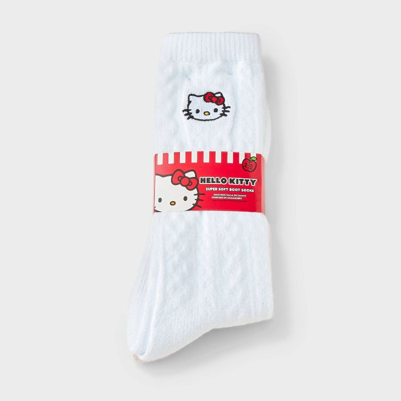 slide 2 of 3, Women's Hello Kitty Super Soft Embroidered 2pk Crew Socks - White/Pink 4-10, 2 ct