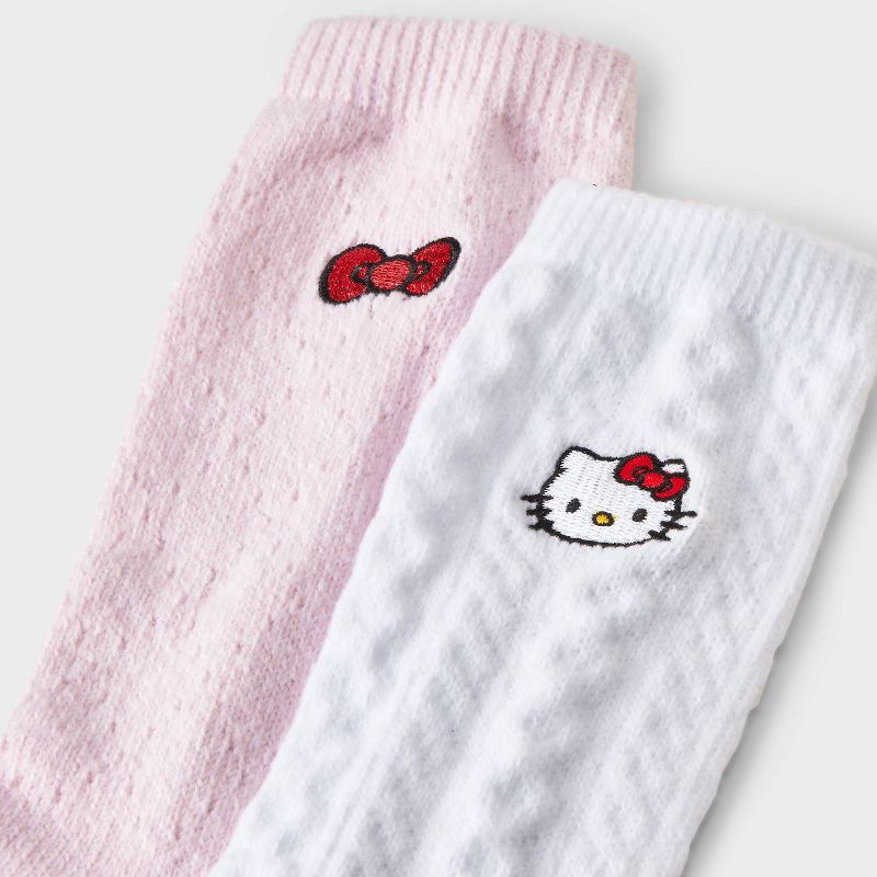 slide 3 of 3, Women's Hello Kitty Super Soft Embroidered 2pk Crew Socks - White/Pink 4-10, 2 ct