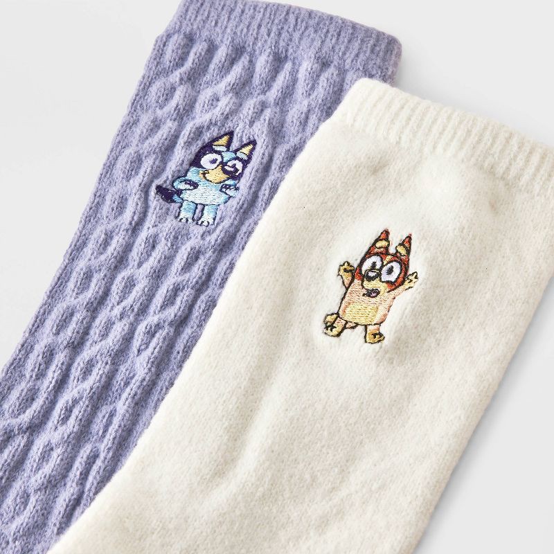 slide 3 of 3, Women's Bluey Super Soft Embroidered 2pk Crew Socks - Purple/Ivory 4-10, 2 ct