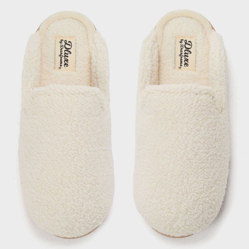 slide 5 of 6, dluxe by dearfoams Women's Saffron Teddy Scuff Slippers - Cream XL, 1 ct