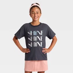 Girls' Short Sleeve Shine Oversized Graphic T-Shirt - Cat & Jack™ Gray S