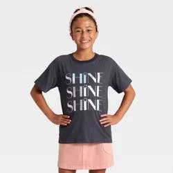 Girls' Short Sleeve Shine Oversized Graphic T-Shirt - Cat & Jack™ Gray S