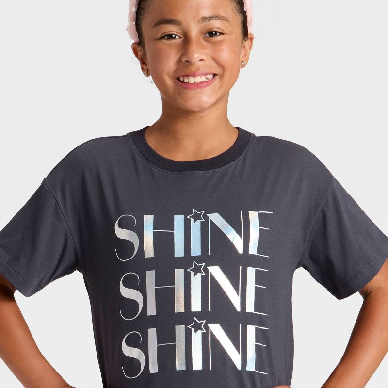 slide 2 of 4, Girls' Short Sleeve Shine Oversized Graphic T-Shirt - Cat & Jack™ Gray L, 1 ct