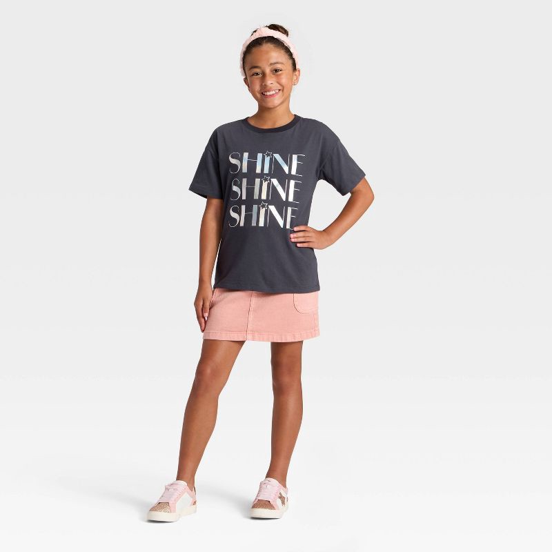 slide 4 of 4, Girls' Short Sleeve Shine Oversized Graphic T-Shirt - Cat & Jack™ Gray L, 1 ct