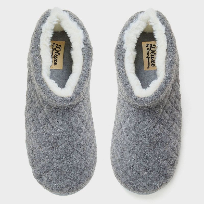 slide 5 of 5, dluxe by dearfoams Women's Bella Quilted Bootie Slippers - Gray S, 1 ct