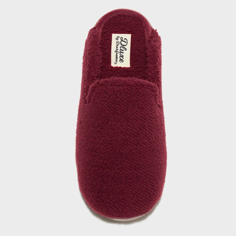 slide 3 of 5, dluxe by dearfoams Women's Saffron Teddy Scuff Slippers - Burgundy M, 1 ct