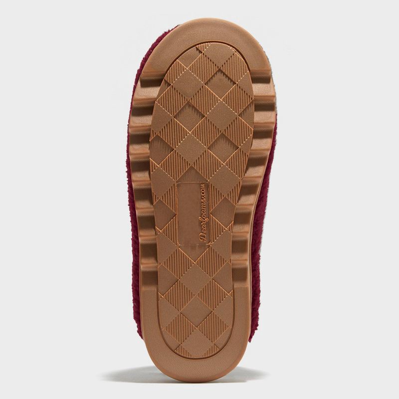 slide 4 of 5, dluxe by dearfoams Women's Saffron Teddy Scuff Slippers - Burgundy L, 1 ct