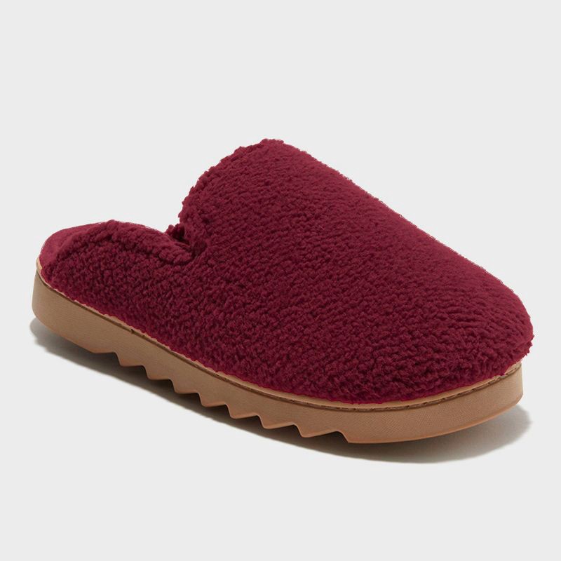 slide 1 of 5, dluxe by dearfoams Women's Saffron Teddy Scuff Slippers - Burgundy L, 1 ct