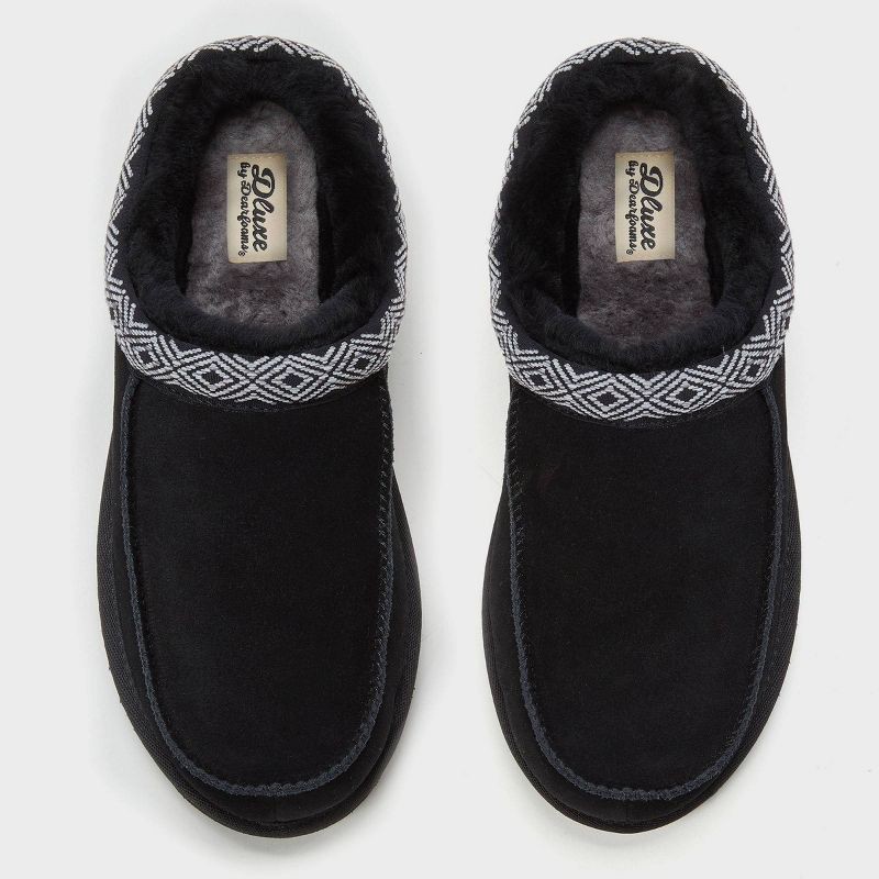 slide 5 of 6, dluxe by dearfoams Men's Lith Shearling Clog Slide Slippers - Taping Black 9, 1 ct