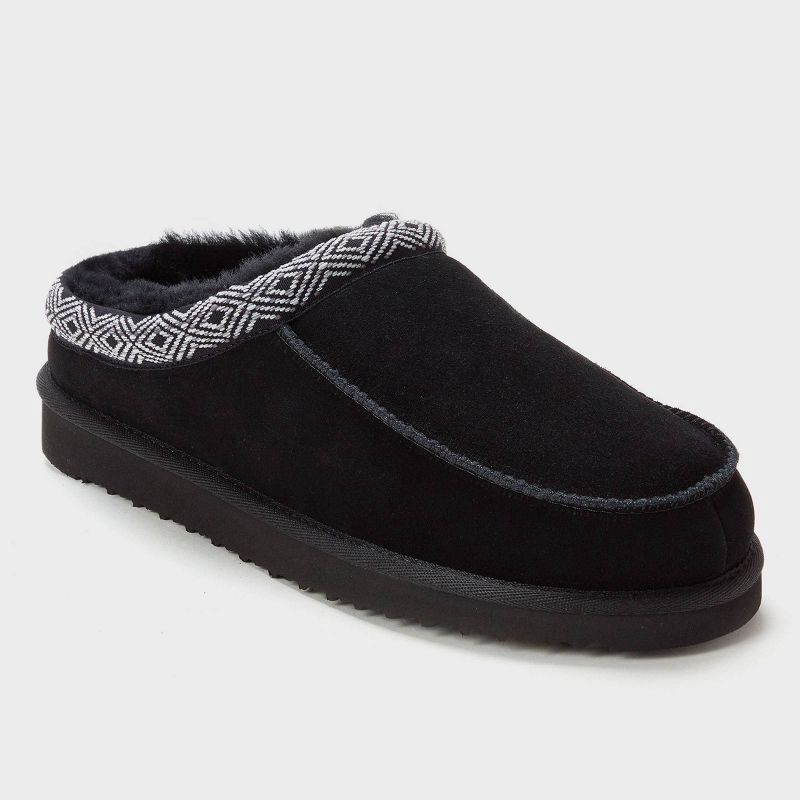 slide 1 of 6, dluxe by dearfoams Men's Lith Shearling Clog Slide Slippers - Taping Black 10, 1 ct