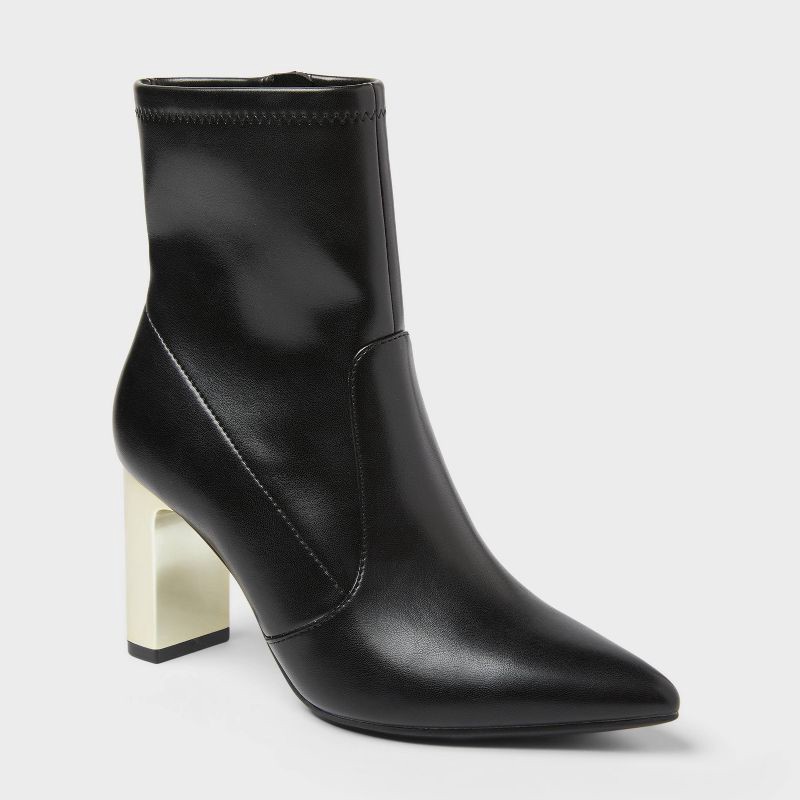 slide 1 of 3, Women's Sienna Low Shaft Heeled Boots with Memory Foam Insole - A New Day™ Black 7, 1 ct