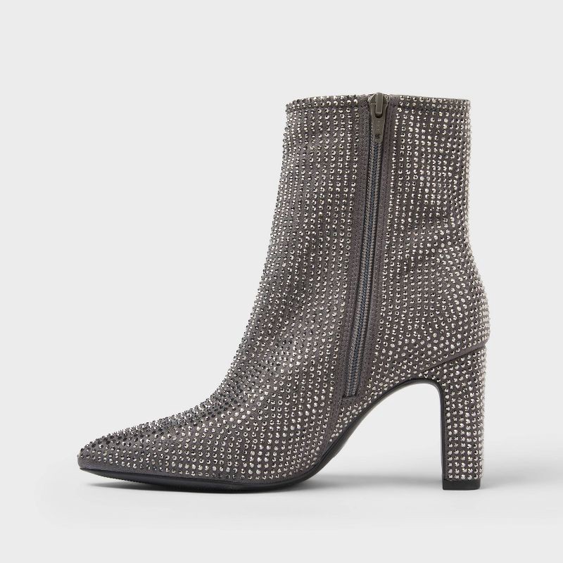 slide 2 of 3, Women's Gloria Low Shaft Heeled Rhinestones Boots with Memory Foam Insole - A New Day™ Silver 6.5, 1 ct