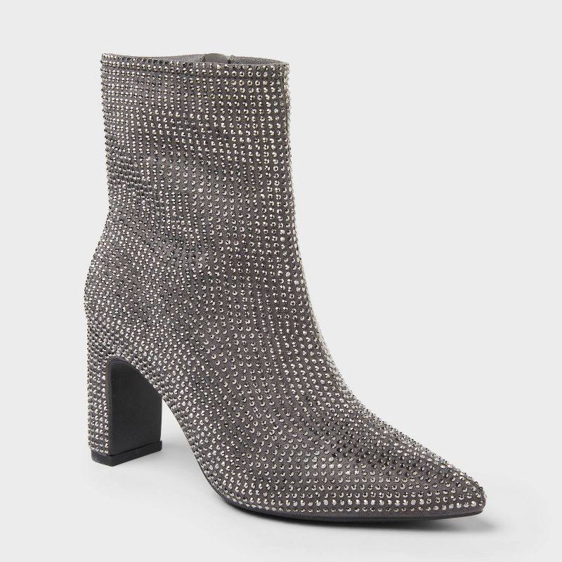 slide 1 of 3, Women's Gloria Low Shaft Heeled Rhinestones Boots with Memory Foam Insole - A New Day™ Silver 10, 1 ct