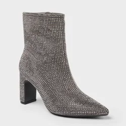 Women's Gloria Low Shaft Heeled Rhinestones Boots with Memory Foam Insole - A New Day™ Silver 11
