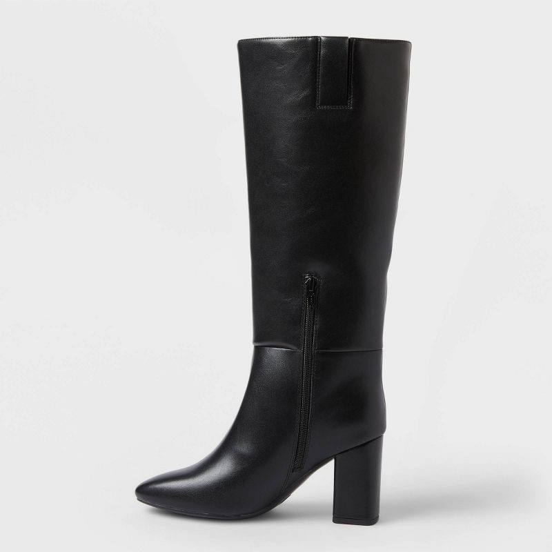 slide 2 of 3, Women's Evangeline Under Knee Heeled Boots with Memory Foam Insole - A New Day™ Black 7.5, 1 ct