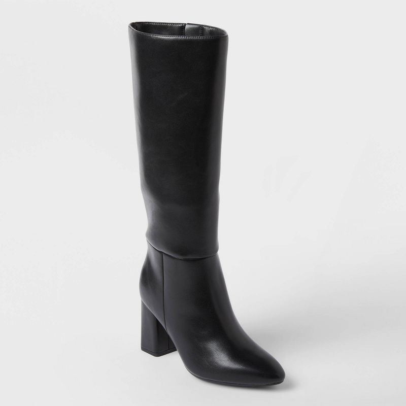slide 1 of 3, Women's Evangeline Under Knee Heeled Boots with Memory Foam Insole - A New Day™ Black 7.5, 1 ct