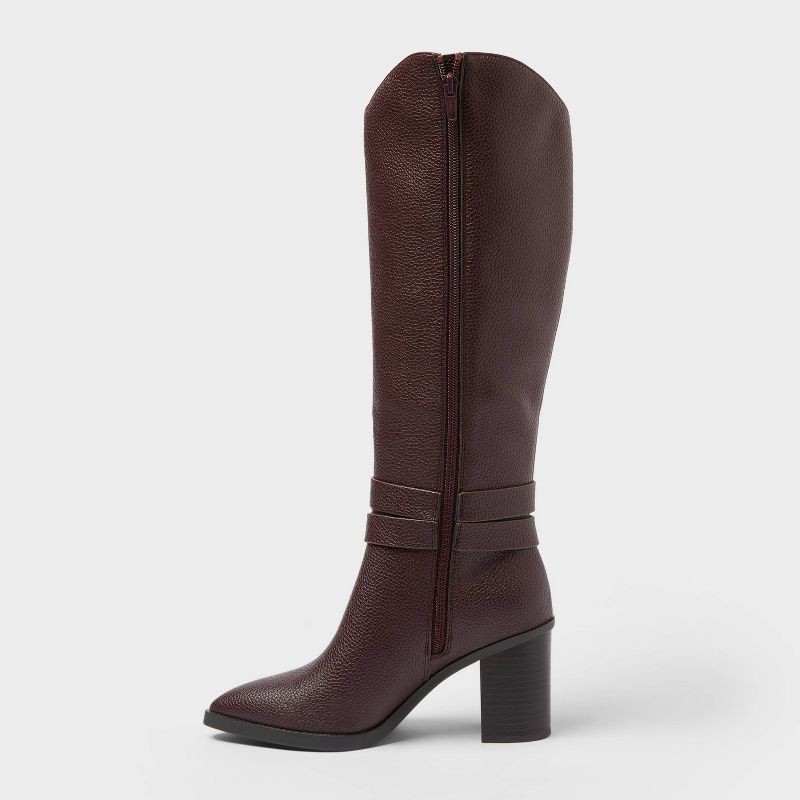 slide 2 of 4, Women's Rhonda Under Knee Heeled Boots with Memory Foam Insole - A New Day™ Burgundy 8.5, 1 ct