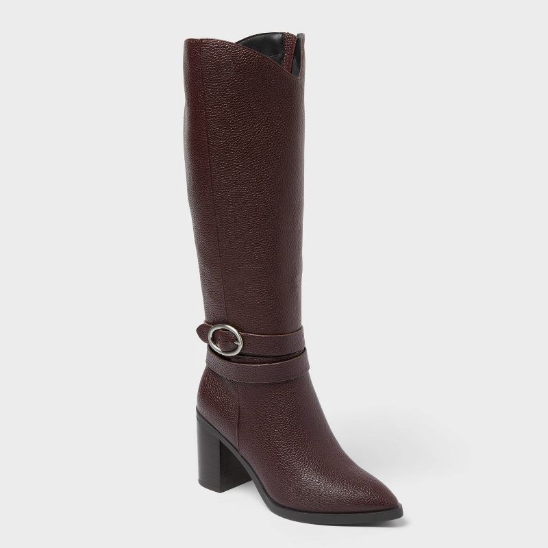 slide 1 of 4, Women's Rhonda Under Knee Heeled Boots with Memory Foam Insole - A New Day™ Burgundy 10, 1 ct