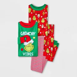 The Grinch Toddler 4pc Grinch Long Sleeve Cotton Christmas Pajama Set - Red/Green 12M