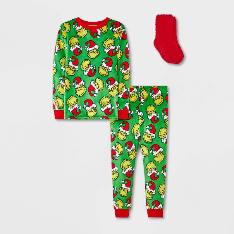 slide 1 of 4, The Grinch Toddler 2pc Grinch Snuggly Soft Pajama Set with Socks - Green 5T, 2 ct