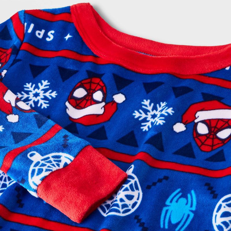 slide 4 of 4, Toddlers' 2pc Spider-Man Snuggly Soft Fair Isle Pajama Set & Socks - Blue 4T, 2 ct