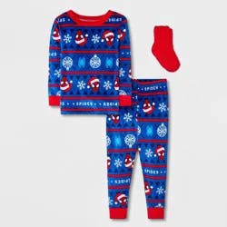 Toddlers' 2pc Spider-Man Snuggly Soft Fair Isle Pajama Set & Socks - Blue 4T