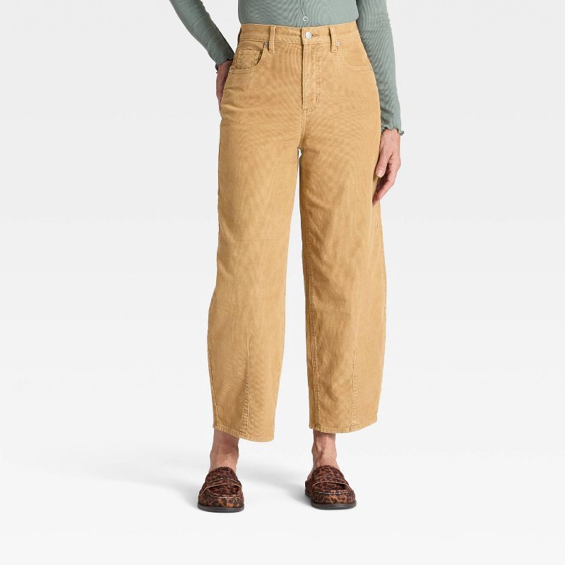 slide 1 of 5, Women's High-Rise Corduroy Barrel Jeans - Universal Thread™ Tan 2, 1 ct