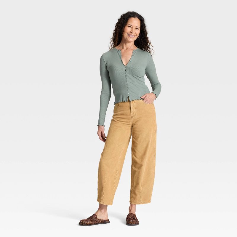 slide 3 of 5, Women's High-Rise Corduroy Barrel Jeans - Universal Thread™ Tan 14, 1 ct