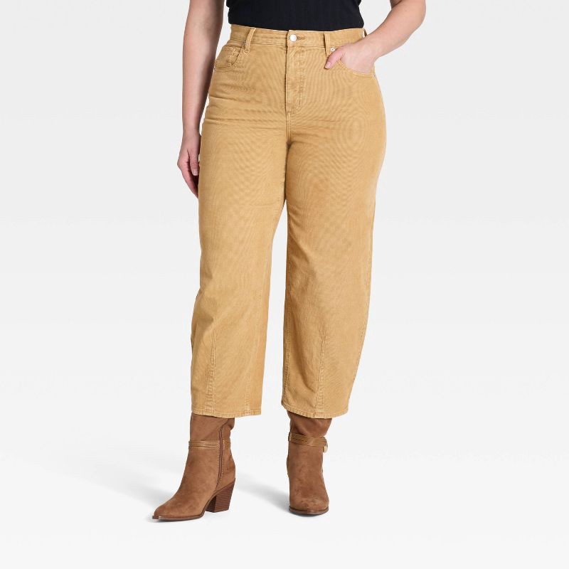 slide 4 of 5, Women's High-Rise Corduroy Barrel Jeans - Universal Thread™ Tan 16, 1 ct