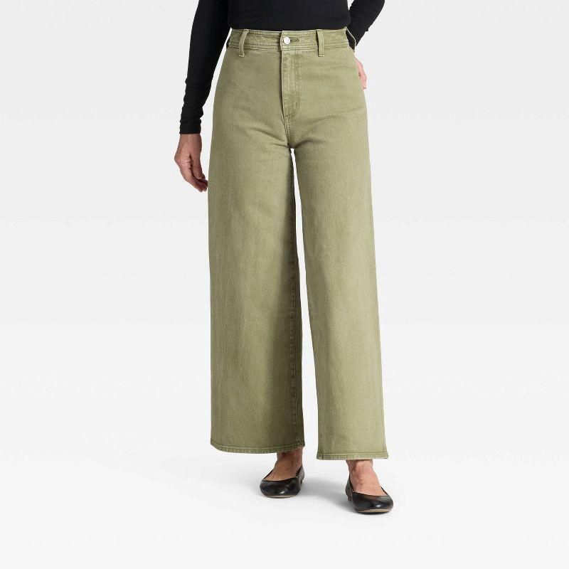 slide 1 of 5, Women's High-Rise Sailor Wide Leg Ankle Jeans - Universal Thread™ Green 4, 1 ct