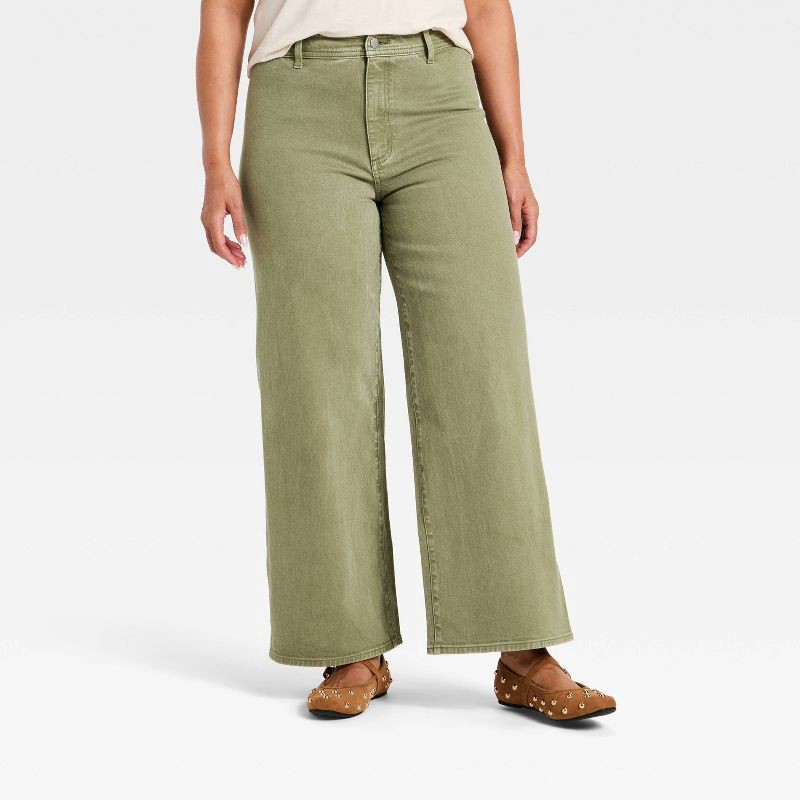 slide 4 of 5, Women's High-Rise Sailor Wide Leg Ankle Jeans - Universal Thread™ Green 8, 1 ct