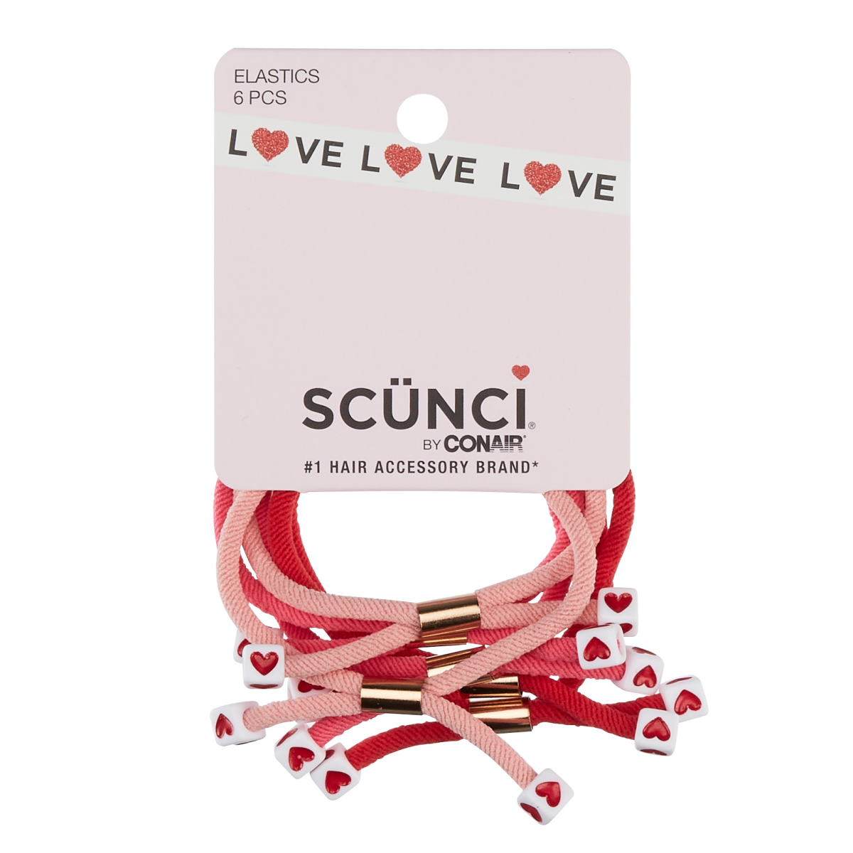 slide 1 of 1, scünci Scunci Heart Charm Elastics, 6 Ct, 6 ct