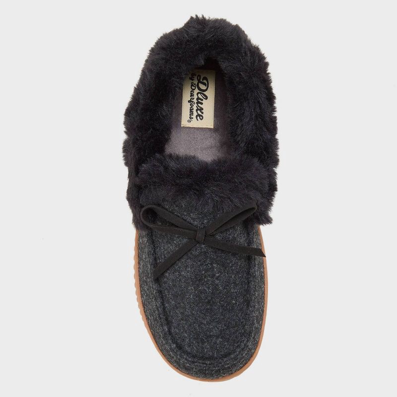 slide 3 of 5, dluxe by dearfoams Women's Alma Moccasin Slippers - Charcoal Gray S, 1 ct
