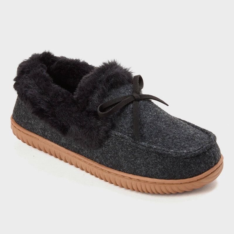 slide 1 of 5, dluxe by dearfoams Women's Alma Moccasin Slippers - Charcoal Gray S, 1 ct